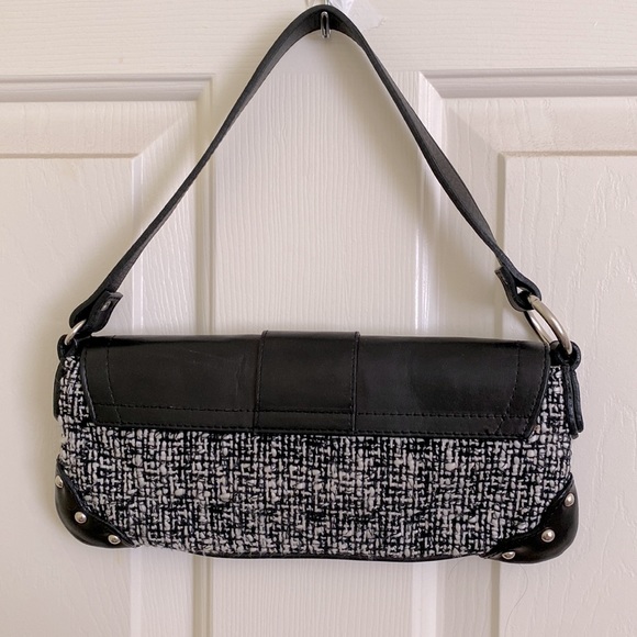 Steve Madden Y2K Black & White Tweed Shoulder Tote Baguette bag - Picture 2 of 4